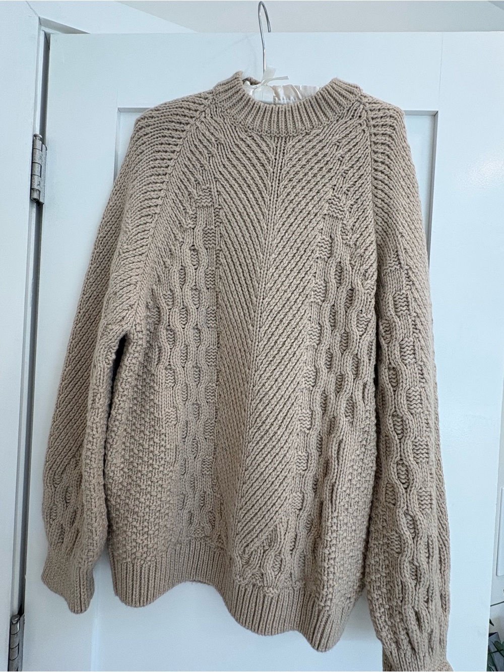 KOTN Neutral Beige Ribbed Cable-Knit Sweater